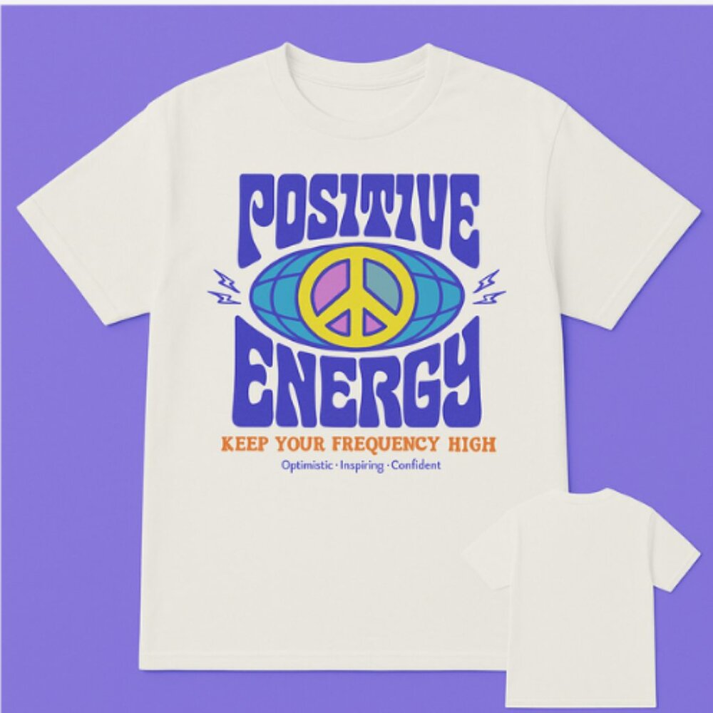 Positive Energy T-Shirt Men's Lge Peace Sign Retro Style Psychedelic Tee Tagless